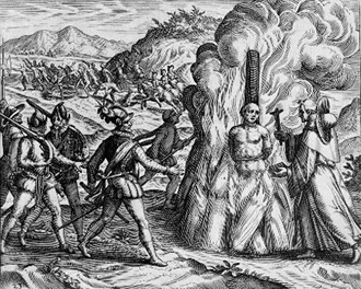 Hatuey en la hoguera.